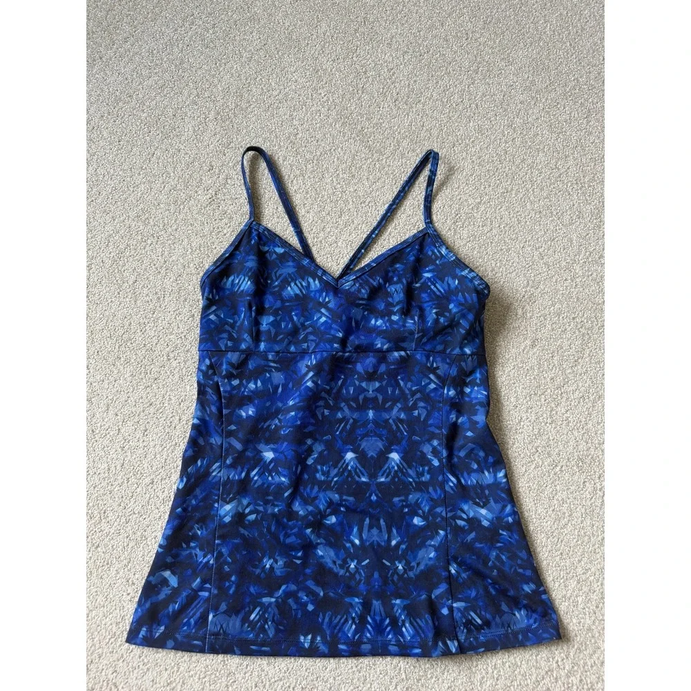 Alo Yoga Athletic Tank Top Size S Blue Geometric Strappy Back Shelf Bra